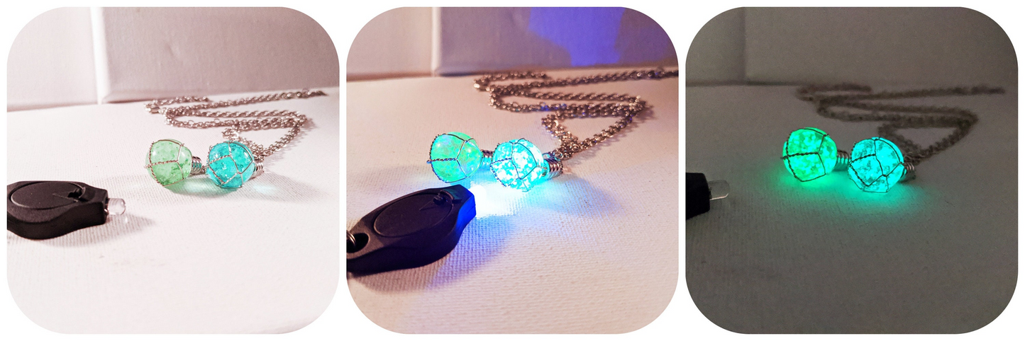 FFVII Glowing Holy Materia Necklace - Final Fantasy VII Inspired Glow in the Dark 15mm Pendant - 19in Chain - Green or Blue