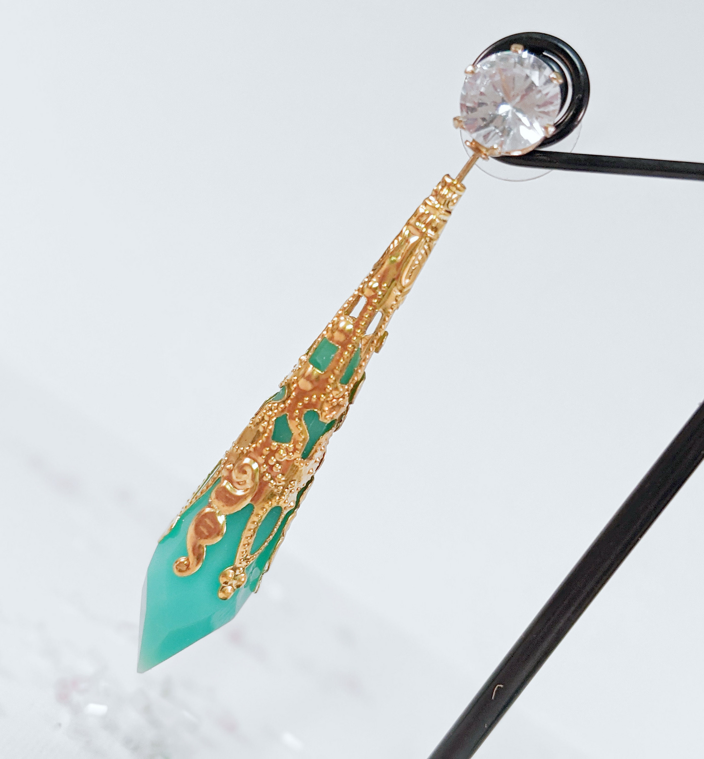 FFXIV Inspired Aetheryte Earrings - Glow in the Dark - Seafoam Green and Gold - Lightweight- Great for Fans of Final Fantasy XIV!