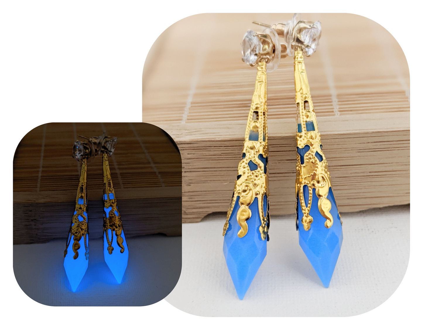 FFXIV Inspired Aetheryte Earrings - Glow in the Dark - Blue and Gold - Lightweight- Great for Fans of Final Fantasy XIV!