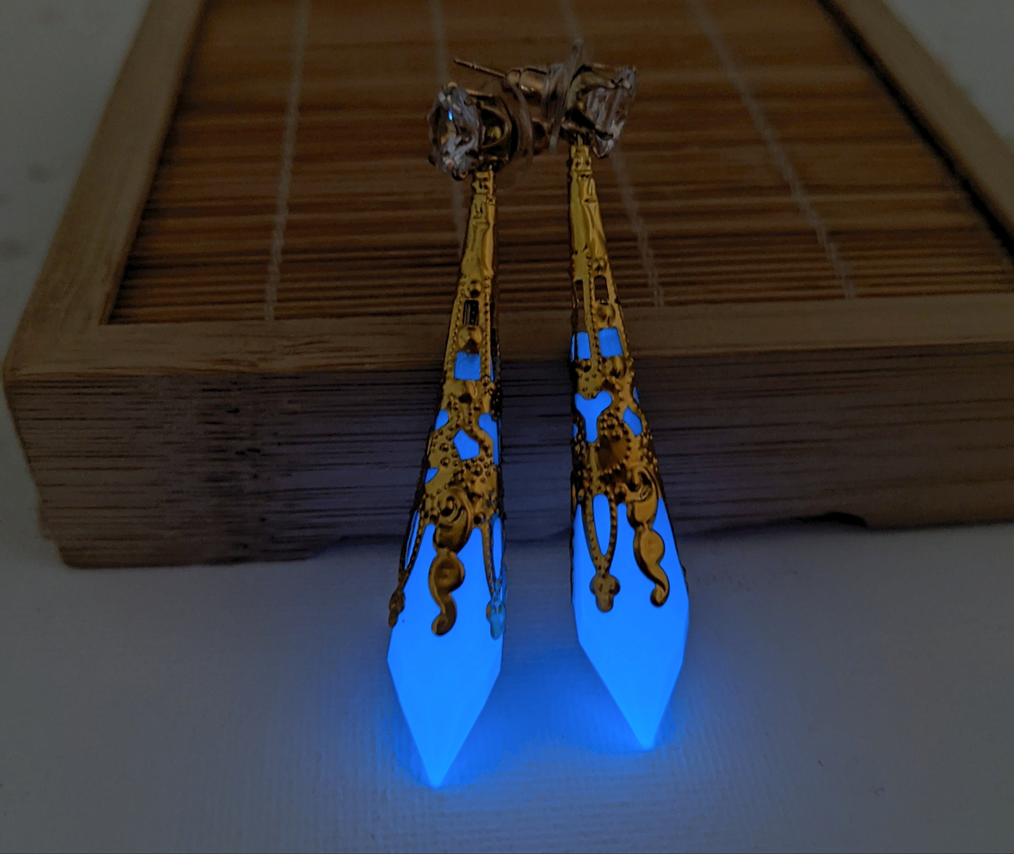 FFXIV Inspired Aetheryte Earrings - Glow in the Dark - Blue and Gold - Lightweight- Great for Fans of Final Fantasy XIV!