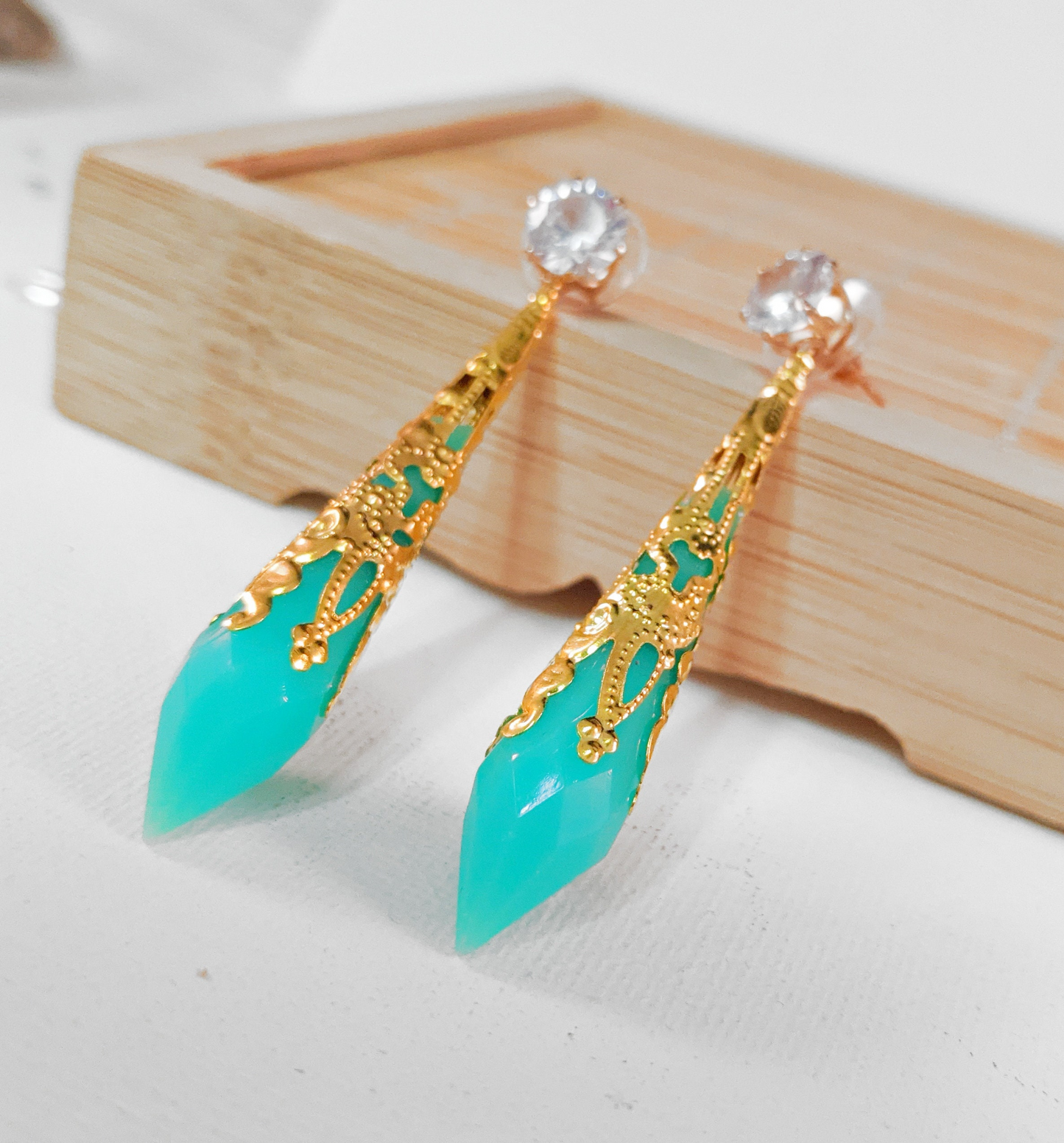 FFXIV Inspired Aetheryte Earrings - Glow in the Dark - Seafoam Green and Gold - Lightweight- Great for Fans of Final Fantasy XIV!