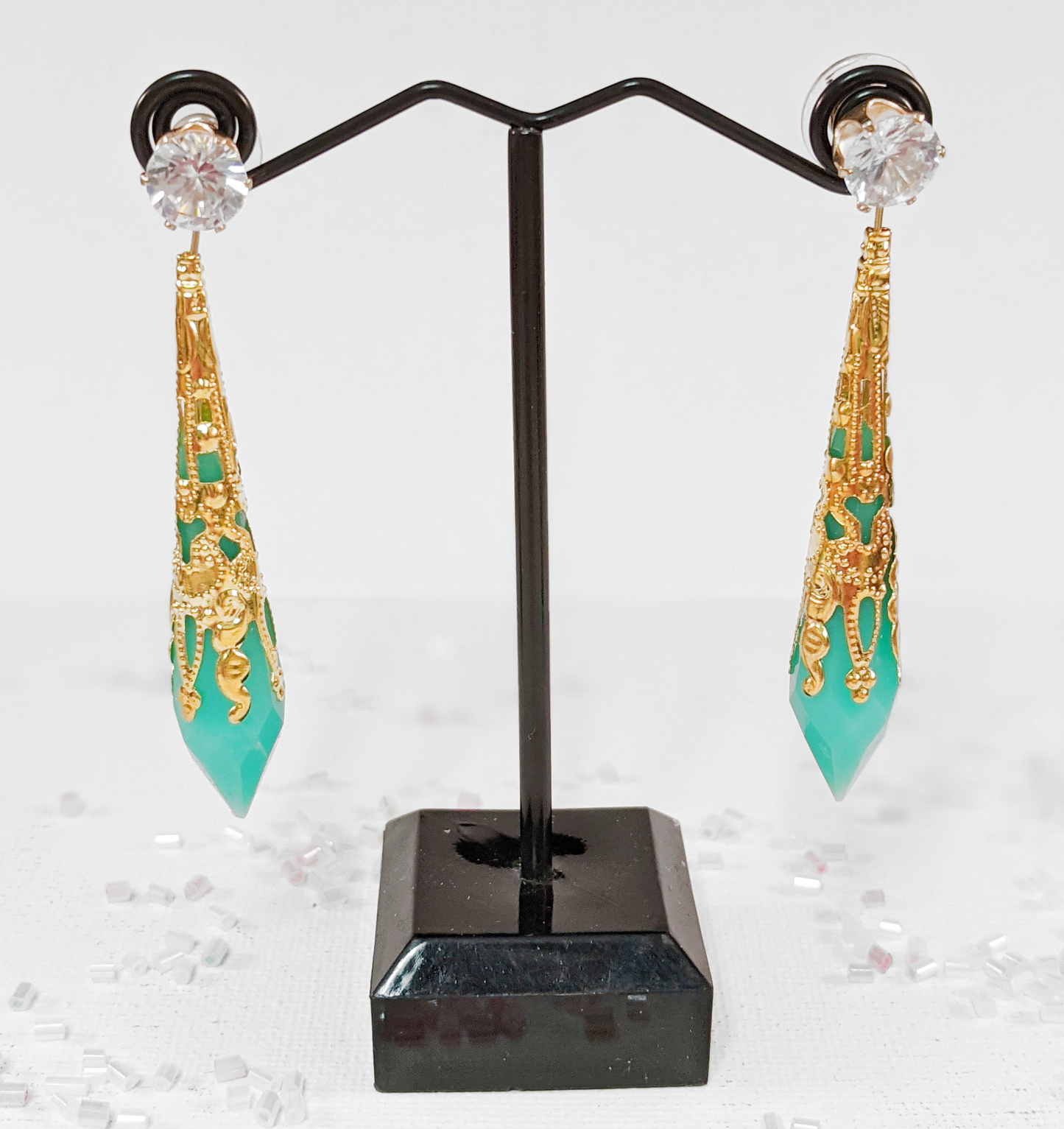 FFXIV Inspired Aetheryte Earrings - Glow in the Dark - Seafoam Green and Gold - Lightweight- Great for Fans of Final Fantasy XIV!