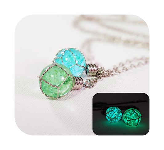 FFVII Glowing Holy Materia Necklace - Final Fantasy VII Inspired Glow in the Dark 15mm Pendant - 19in Chain - Green or Blue